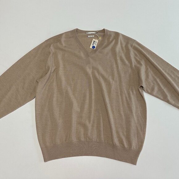 Vintage Peter Millar Beige Merino Wool Sweater Mens Size 2XL XXL Crewneck NWT